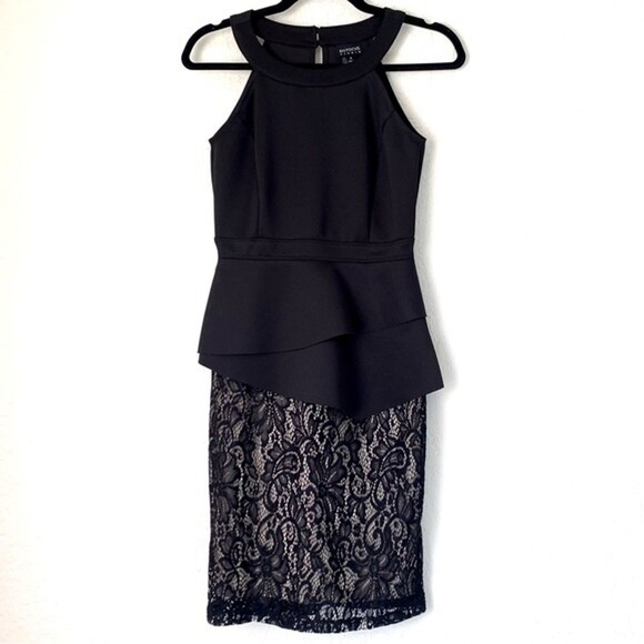 Floral Lace High Neck Peplum Dress Womens 4  Black Nude Dark Romantic Whimsygoth - Picture 6 of 6